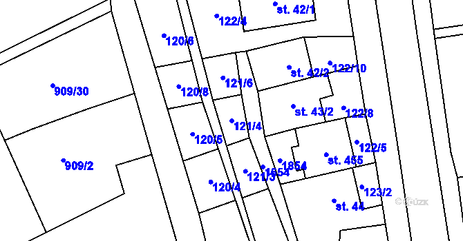 Parcela st. 121/4 v KÚ Lom u Mostu, Katastrální mapa