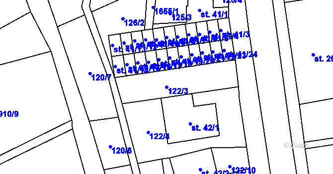 Parcela st. 122/3 v KÚ Lom u Mostu, Katastrální mapa
