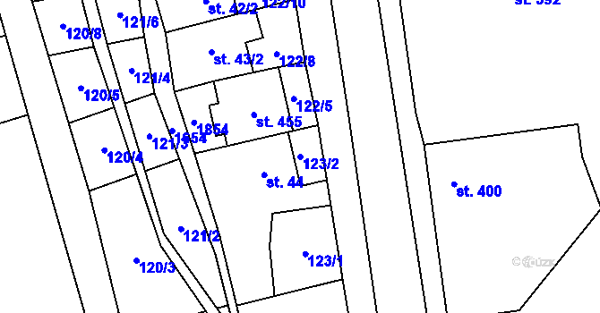 Parcela st. 123/2 v KÚ Lom u Mostu, Katastrální mapa