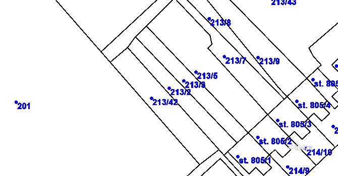 Parcela st. 213/2 v KÚ Lom u Mostu, Katastrální mapa