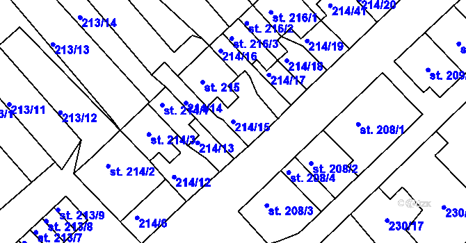 Parcela st. 214/15 v KÚ Lom u Mostu, Katastrální mapa