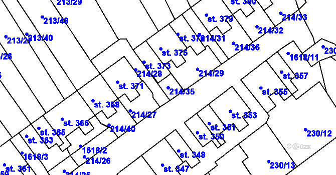 Parcela st. 214/35 v KÚ Lom u Mostu, Katastrální mapa