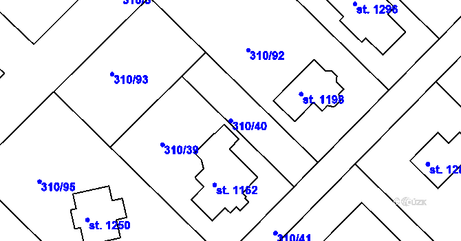 Parcela st. 310/40 v KÚ Lom u Mostu, Katastrální mapa