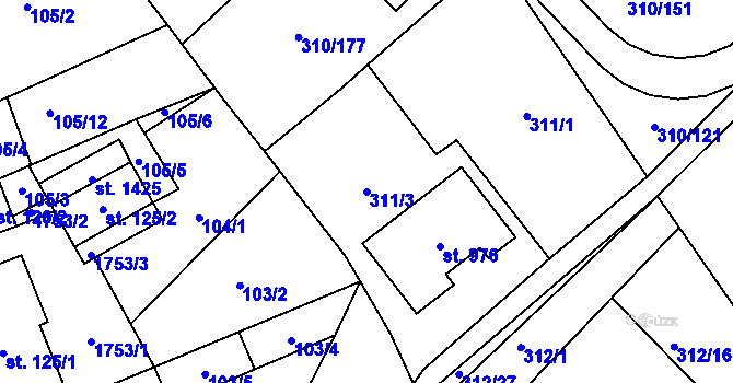 Parcela st. 311/3 v KÚ Lom u Mostu, Katastrální mapa