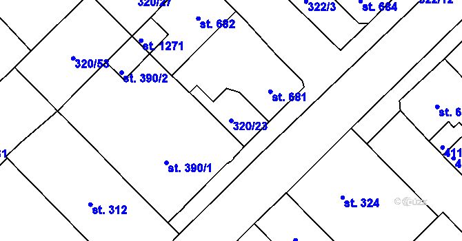 Parcela st. 320/23 v KÚ Lom u Mostu, Katastrální mapa