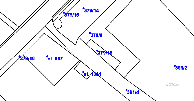 Parcela st. 379/15 v KÚ Lom u Mostu, Katastrální mapa
