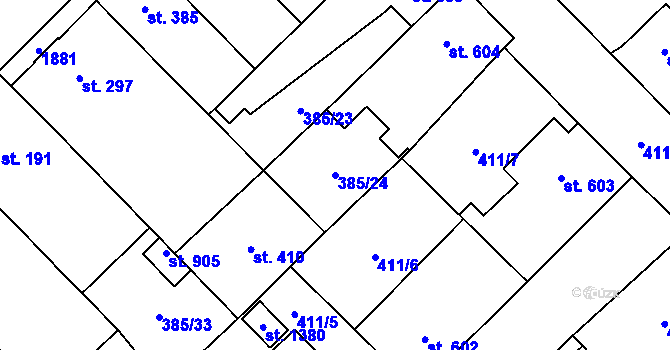 Parcela st. 385/24 v KÚ Lom u Mostu, Katastrální mapa