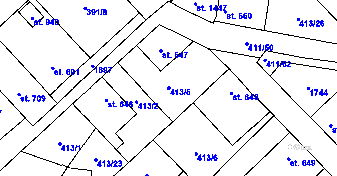 Parcela st. 413/5 v KÚ Lom u Mostu, Katastrální mapa