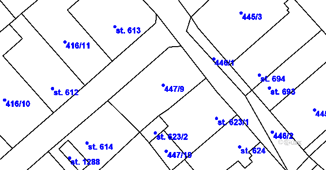 Parcela st. 447/9 v KÚ Lom u Mostu, Katastrální mapa