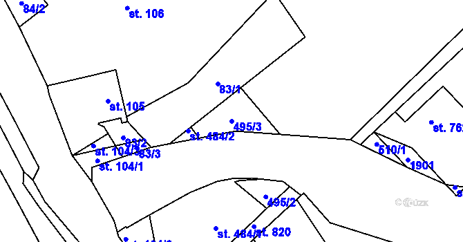Parcela st. 495/3 v KÚ Lom u Mostu, Katastrální mapa