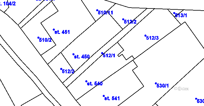 Parcela st. 512/1 v KÚ Lom u Mostu, Katastrální mapa