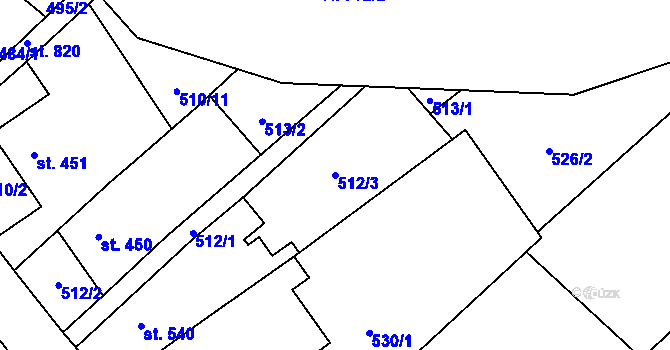 Parcela st. 512/3 v KÚ Lom u Mostu, Katastrální mapa