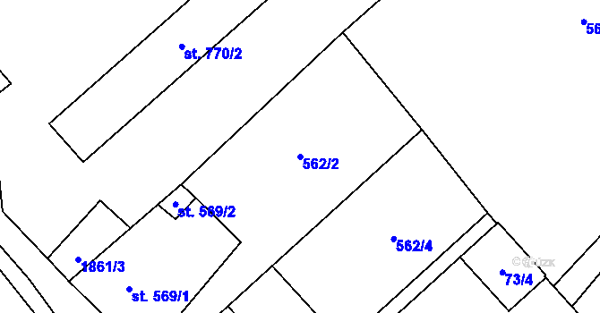 Parcela st. 562/2 v KÚ Lom u Mostu, Katastrální mapa