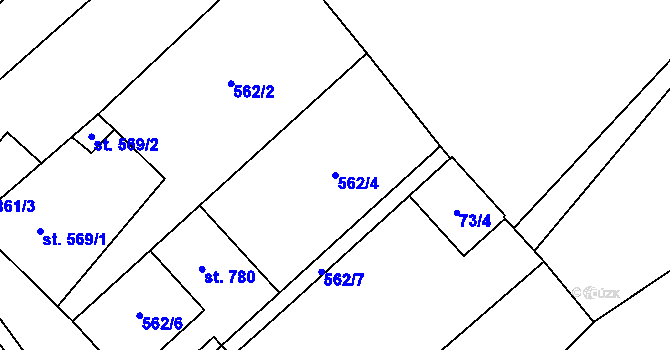 Parcela st. 562/4 v KÚ Lom u Mostu, Katastrální mapa