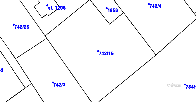 Parcela st. 742/15 v KÚ Lom u Mostu, Katastrální mapa