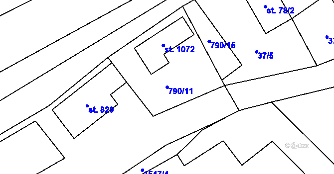 Parcela st. 790/11 v KÚ Lom u Mostu, Katastrální mapa
