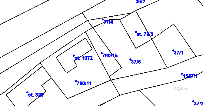 Parcela st. 790/15 v KÚ Lom u Mostu, Katastrální mapa