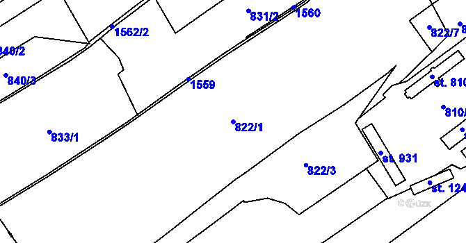 Parcela st. 822/1 v KÚ Lom u Mostu, Katastrální mapa