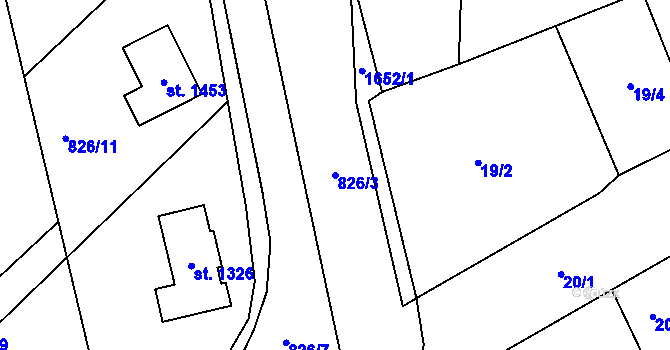 Parcela st. 826/3 v KÚ Lom u Mostu, Katastrální mapa
