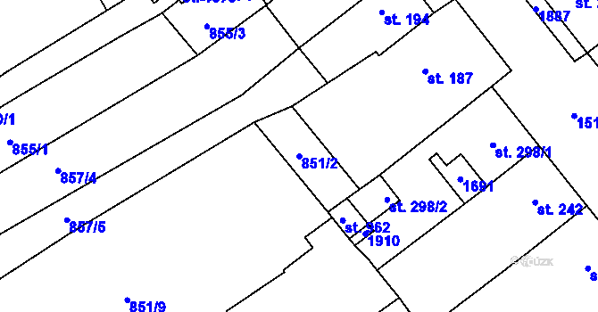 Parcela st. 851/2 v KÚ Lom u Mostu, Katastrální mapa