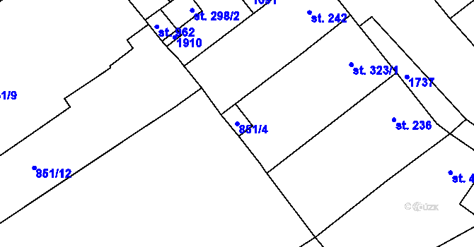 Parcela st. 851/4 v KÚ Lom u Mostu, Katastrální mapa