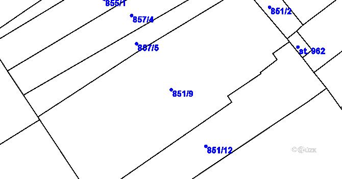 Parcela st. 851/9 v KÚ Lom u Mostu, Katastrální mapa