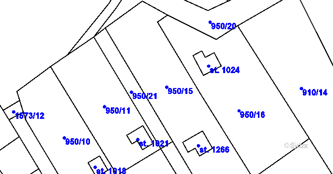 Parcela st. 950/15 v KÚ Lom u Mostu, Katastrální mapa