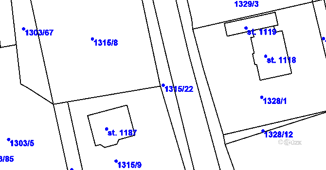 Parcela st. 1315/22 v KÚ Lom u Mostu, Katastrální mapa