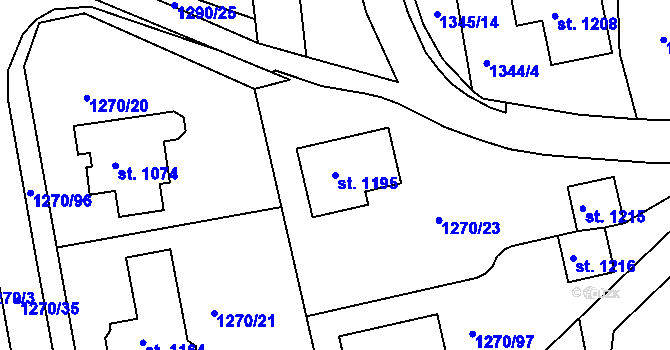 Parcela st. 1195 v KÚ Lom u Mostu, Katastrální mapa