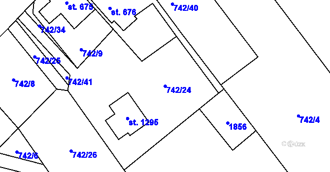 Parcela st. 742/24 v KÚ Lom u Mostu, Katastrální mapa
