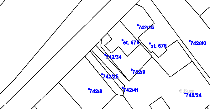Parcela st. 742/34 v KÚ Lom u Mostu, Katastrální mapa