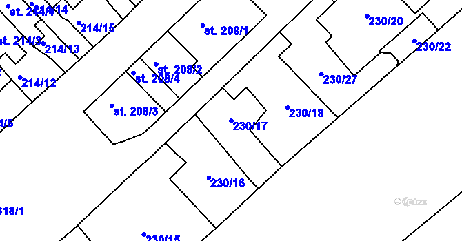 Parcela st. 230/17 v KÚ Lom u Mostu, Katastrální mapa