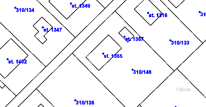 Parcela st. 1355 v KÚ Lom u Mostu, Katastrální mapa
