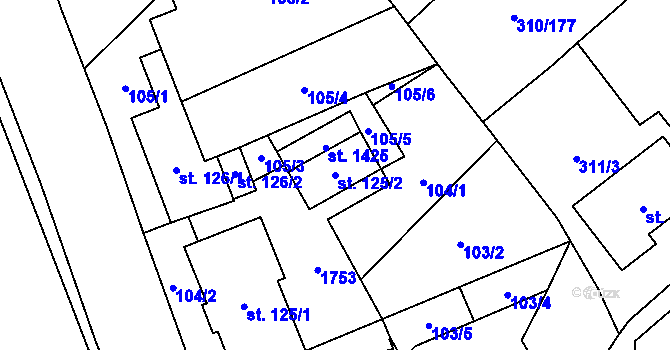 Parcela st. 125/2 v KÚ Lom u Mostu, Katastrální mapa