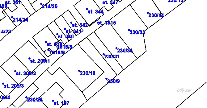 Parcela st. 230/31 v KÚ Lom u Mostu, Katastrální mapa