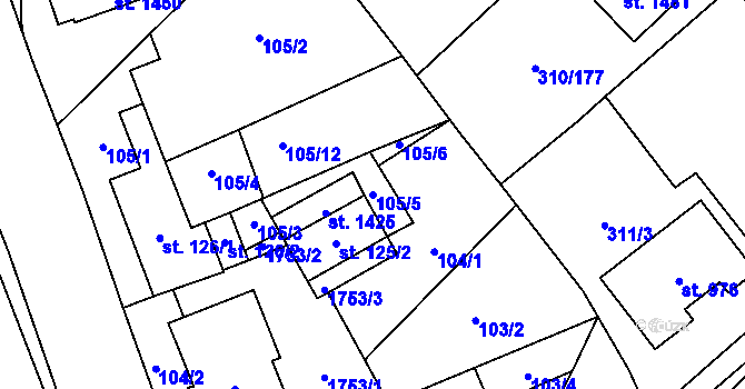 Parcela st. 105/5 v KÚ Lom u Mostu, Katastrální mapa