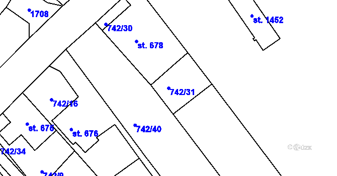 Parcela st. 742/31 v KÚ Lom u Mostu, Katastrální mapa