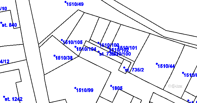Parcela st. 735/3 v KÚ Lom u Mostu, Katastrální mapa