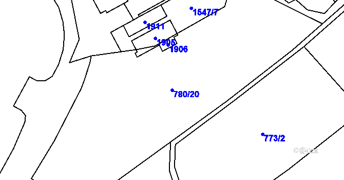 Parcela st. 780/20 v KÚ Lom u Mostu, Katastrální mapa