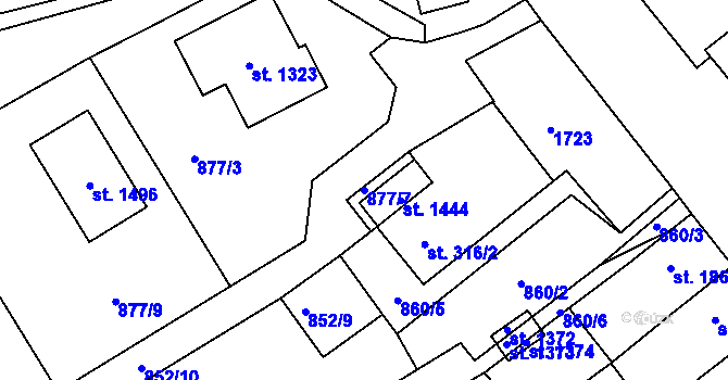 Parcela st. 877/7 v KÚ Lom u Mostu, Katastrální mapa