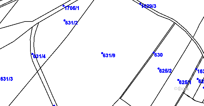 Parcela st. 631/9 v KÚ Lom u Mostu, Katastrální mapa