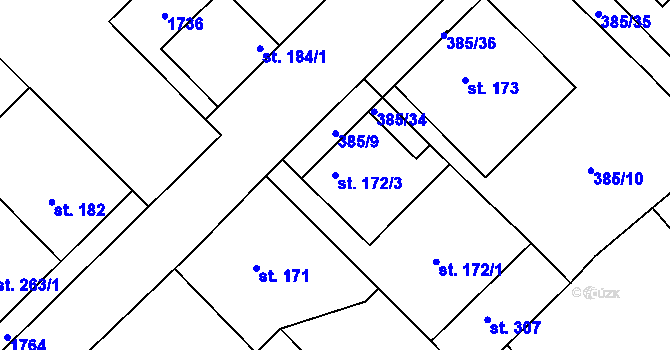 Parcela st. 172/3 v KÚ Lom u Mostu, Katastrální mapa