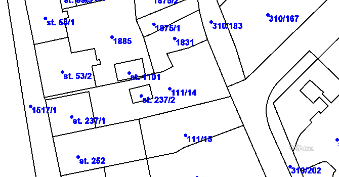 Parcela st. 111/14 v KÚ Lom u Mostu, Katastrální mapa