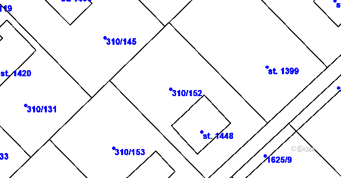 Parcela st. 310/152 v KÚ Lom u Mostu, Katastrální mapa