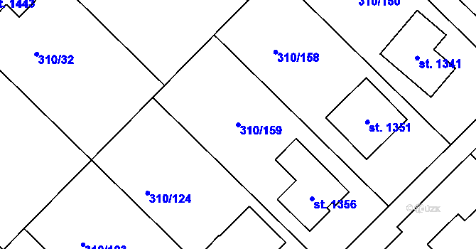 Parcela st. 310/159 v KÚ Lom u Mostu, Katastrální mapa