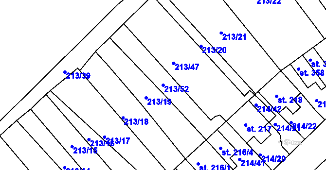 Parcela st. 213/52 v KÚ Lom u Mostu, Katastrální mapa