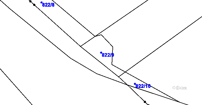 Parcela st. 822/9 v KÚ Lom u Mostu, Katastrální mapa