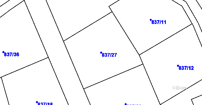 Parcela st. 837/27 v KÚ Lom u Mostu, Katastrální mapa