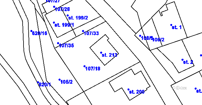 Parcela st. 213 v KÚ Loučná u Lomu, Katastrální mapa