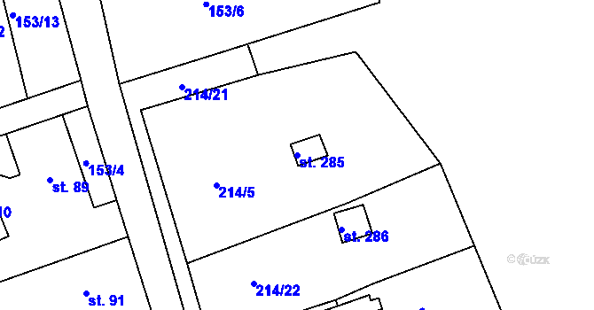 Parcela st. 285 v KÚ Loučná u Lomu, Katastrální mapa